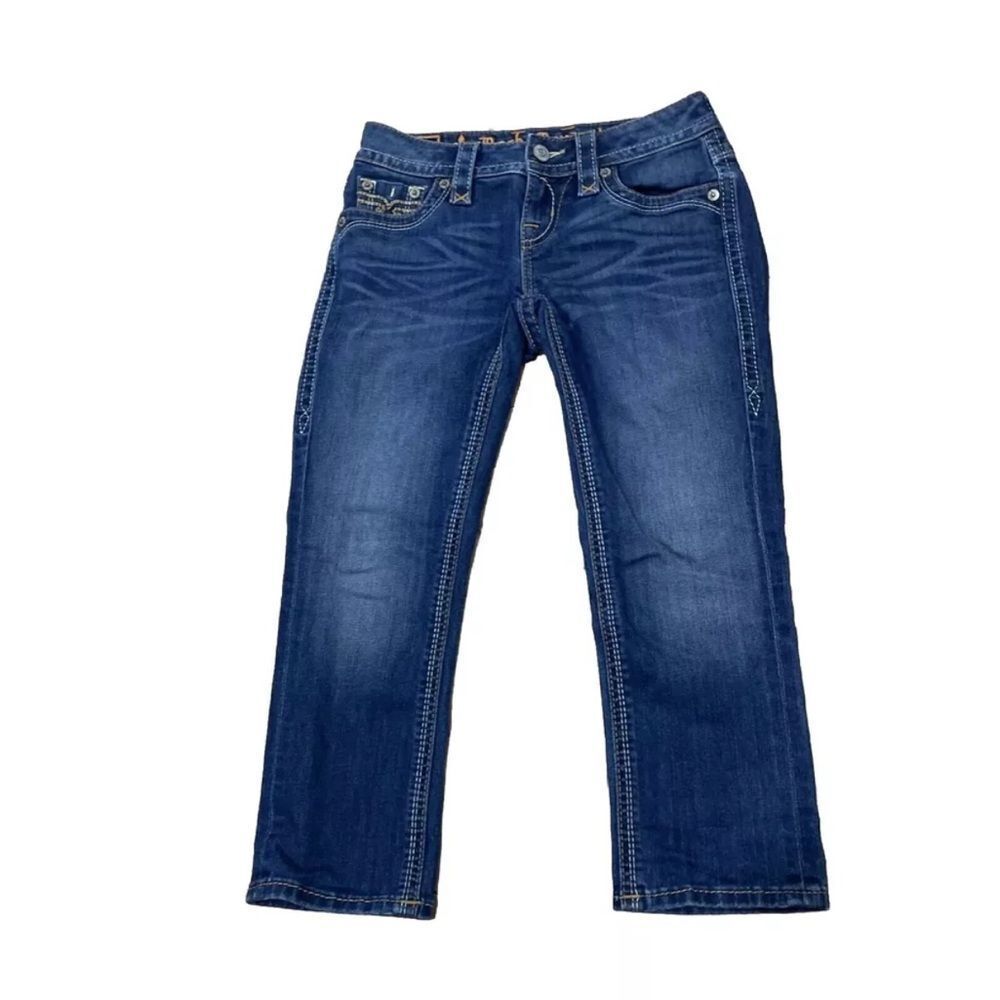 ROCK REVIVAL Low Capri Jeans Womens 24 Jessica Y2k Dark Blue Stitch Denim 27x20
